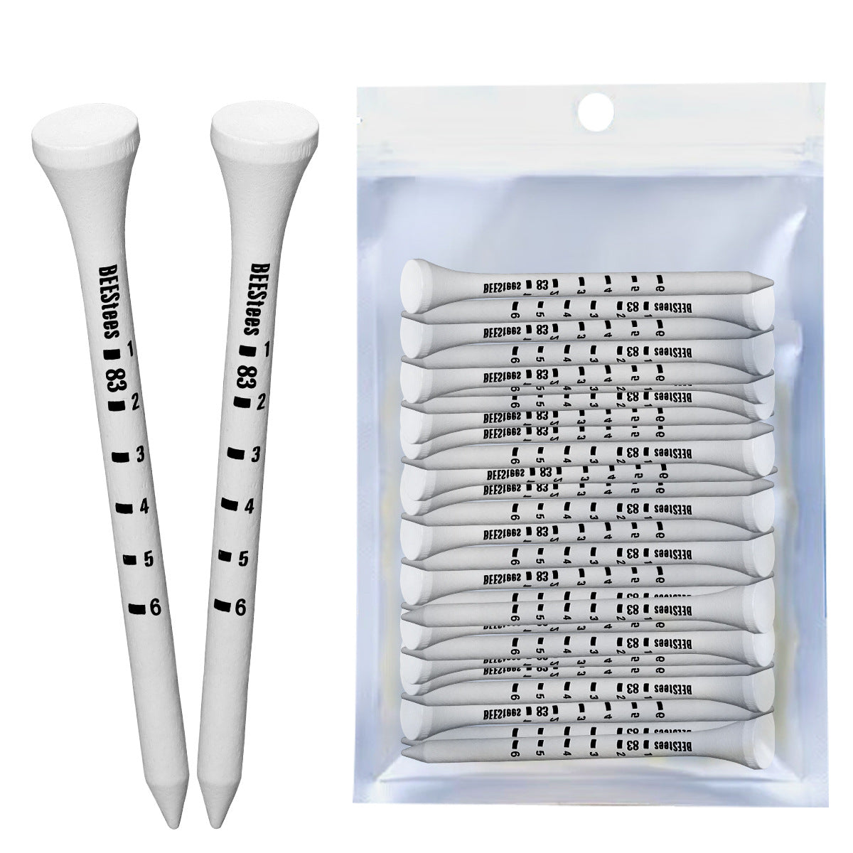 White Wooden Golf Tees – 2¾" & 3¼" – 100 Pack for Driving Range or Course