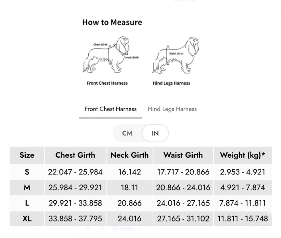 Detailed Size Chart