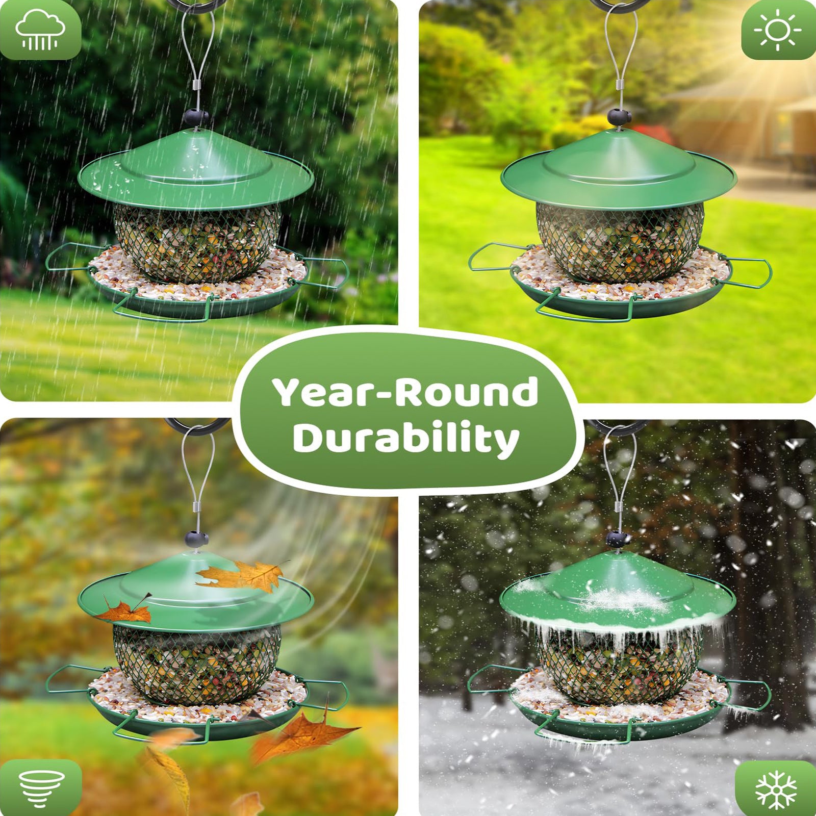 Squirrel Proof Weight-Activated Metal Bird Feeder with Rain Guard