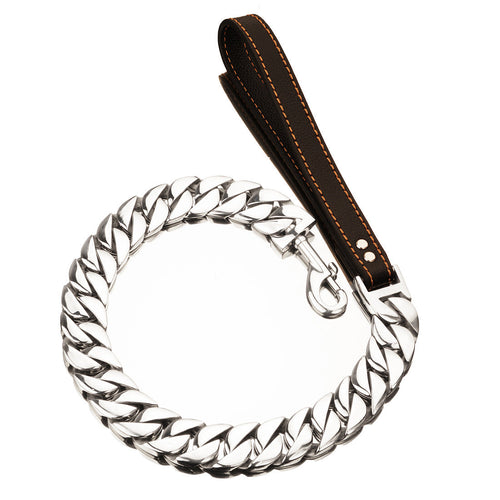 32mm Stainless Steel Dog Chain Collar with Leather Leash Multi Size Pet Neck Chain