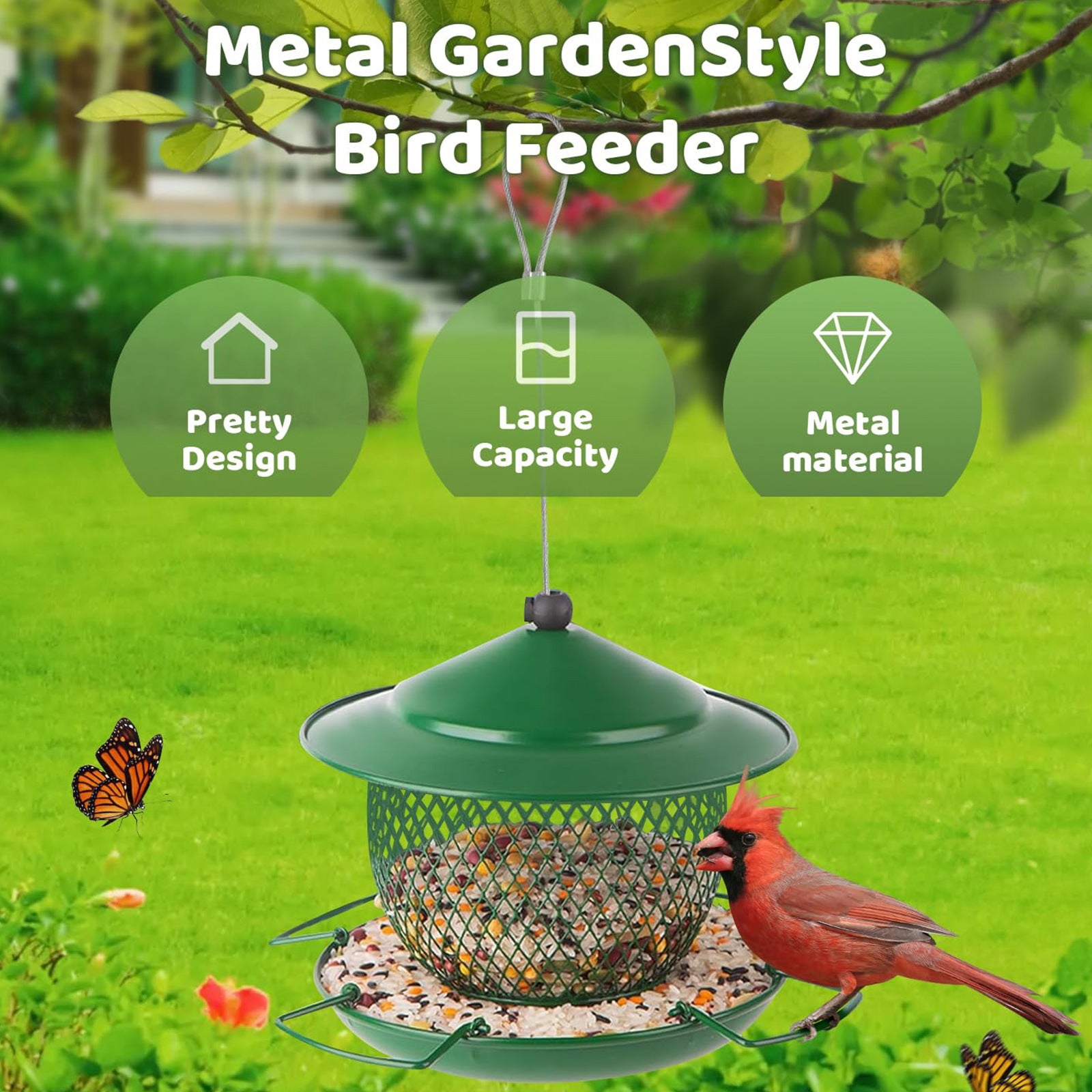 Squirrel Proof Weight-Activated Metal Bird Feeder with Rain Guard