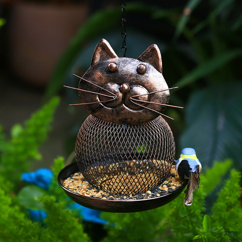 Cat-Shaped Metal Bird Feeder