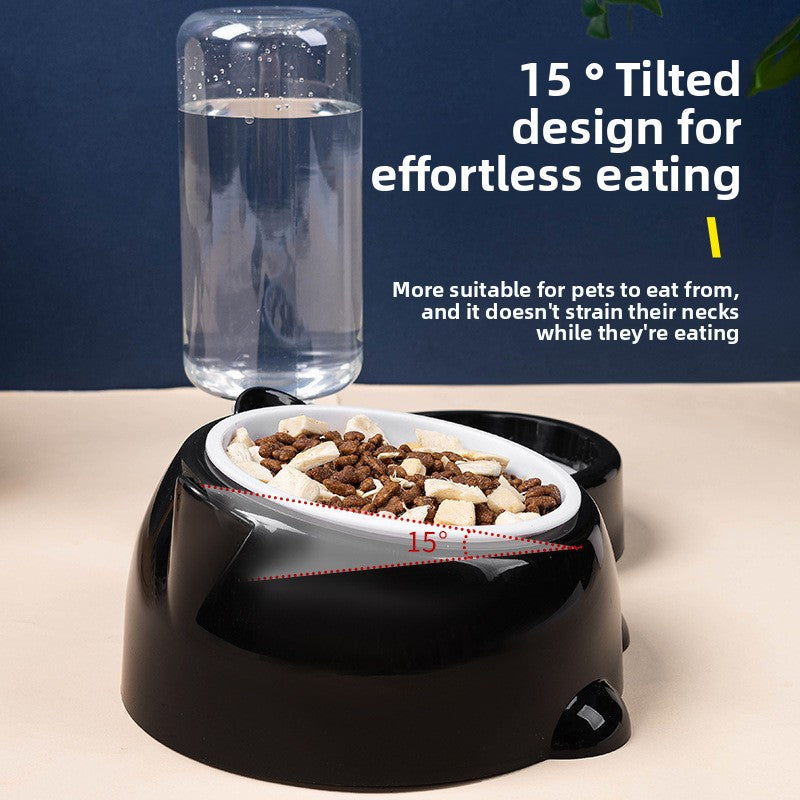 2-in-1 Dog Food & Water Feeder| Tilted Bowl with Automatic Gravity Water Refill