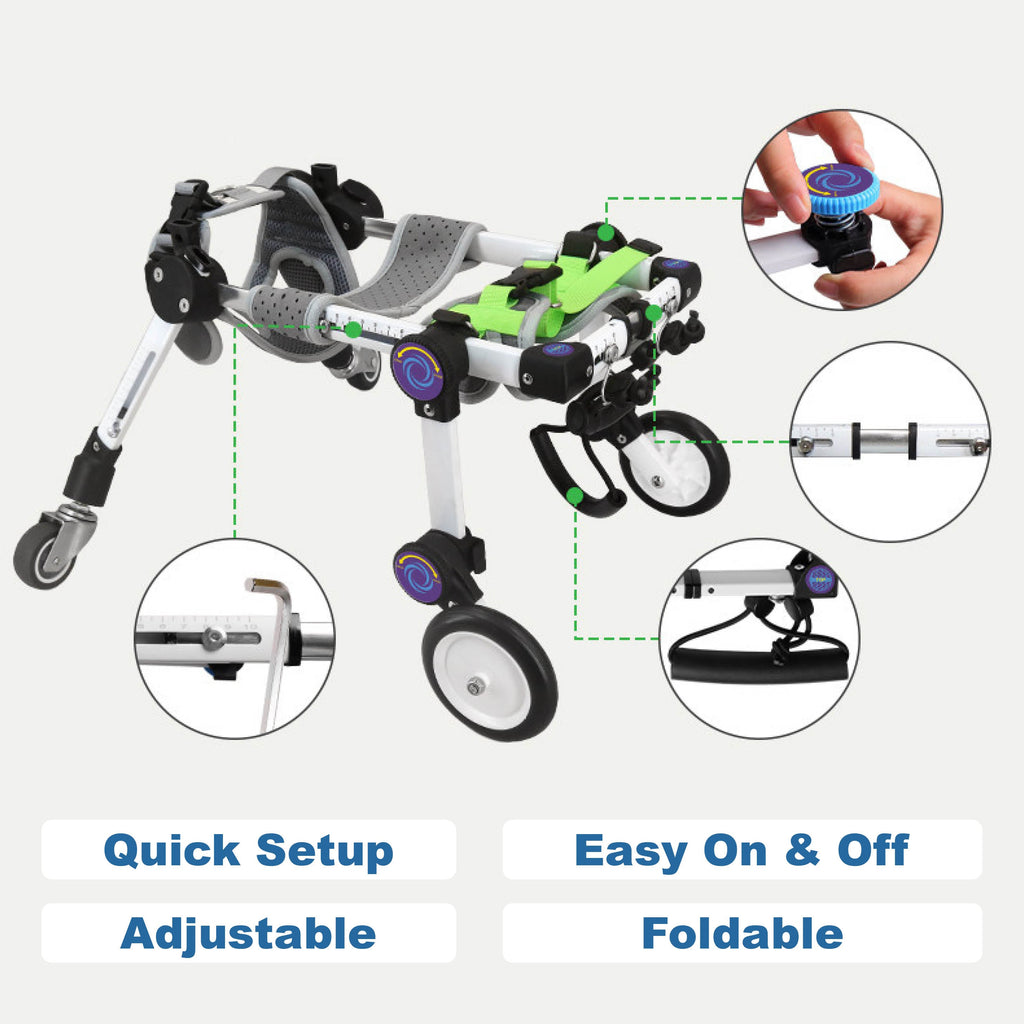 Adjustable 4-Wheel Dog Wheelchair for Rear Leg Disability