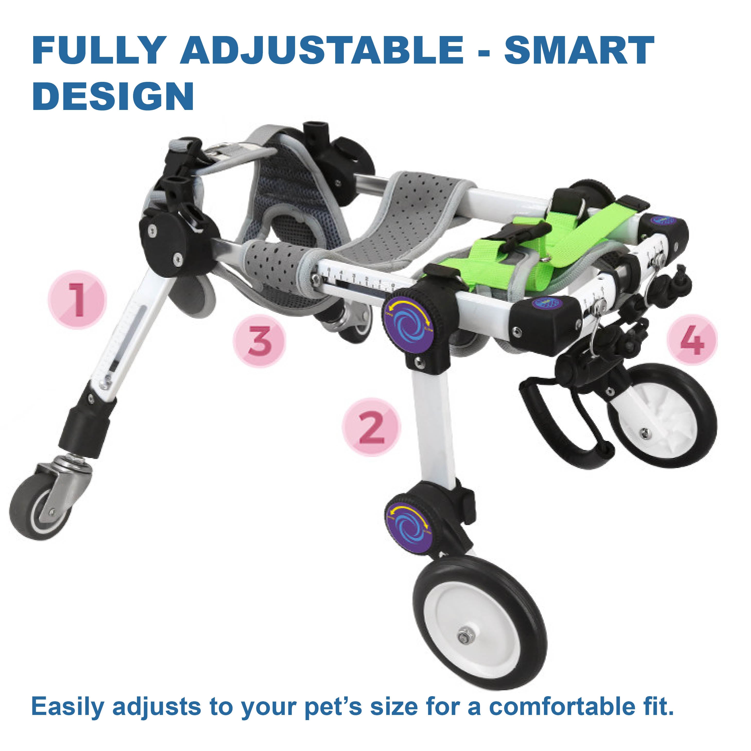 Adjustable 4-Wheel Dog Wheelchair for Rear Leg Disability