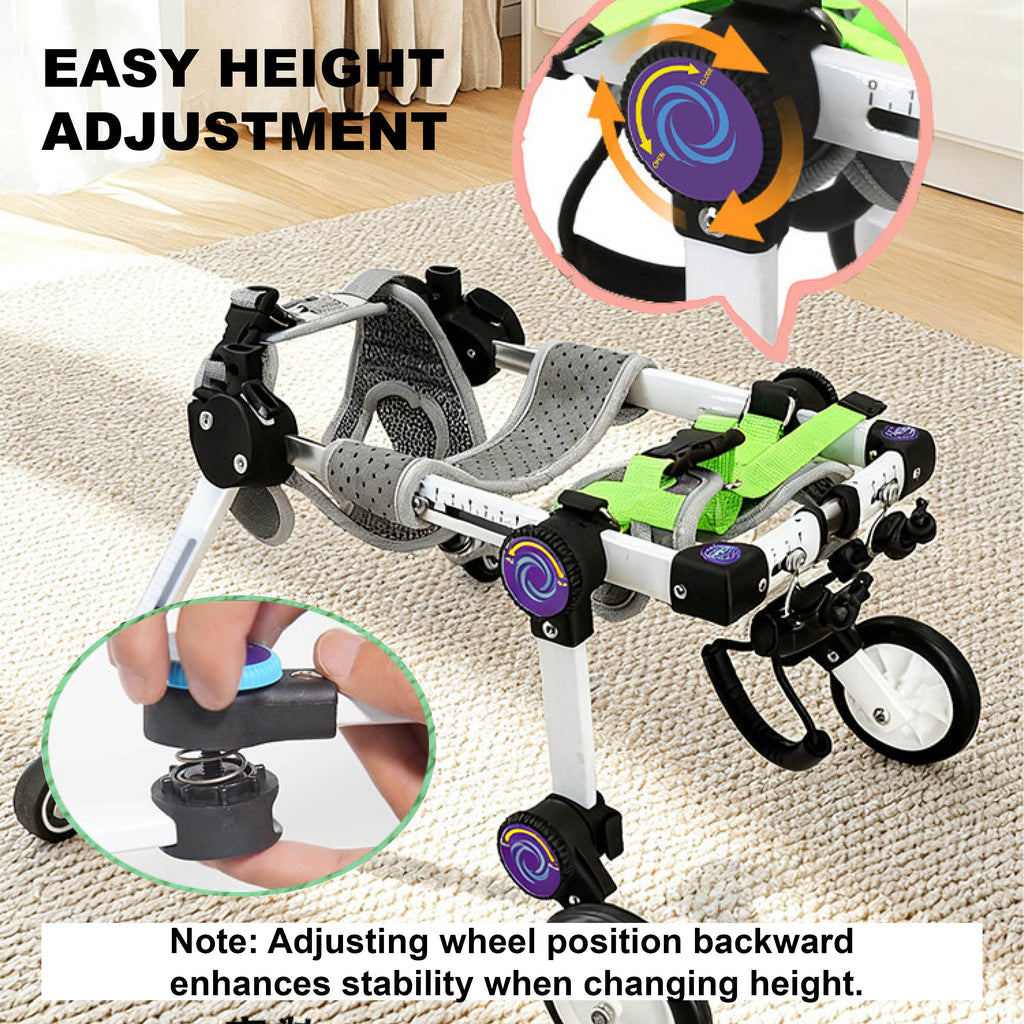 Adjustable 4-Wheel Dog Wheelchair for Rear Leg Disability