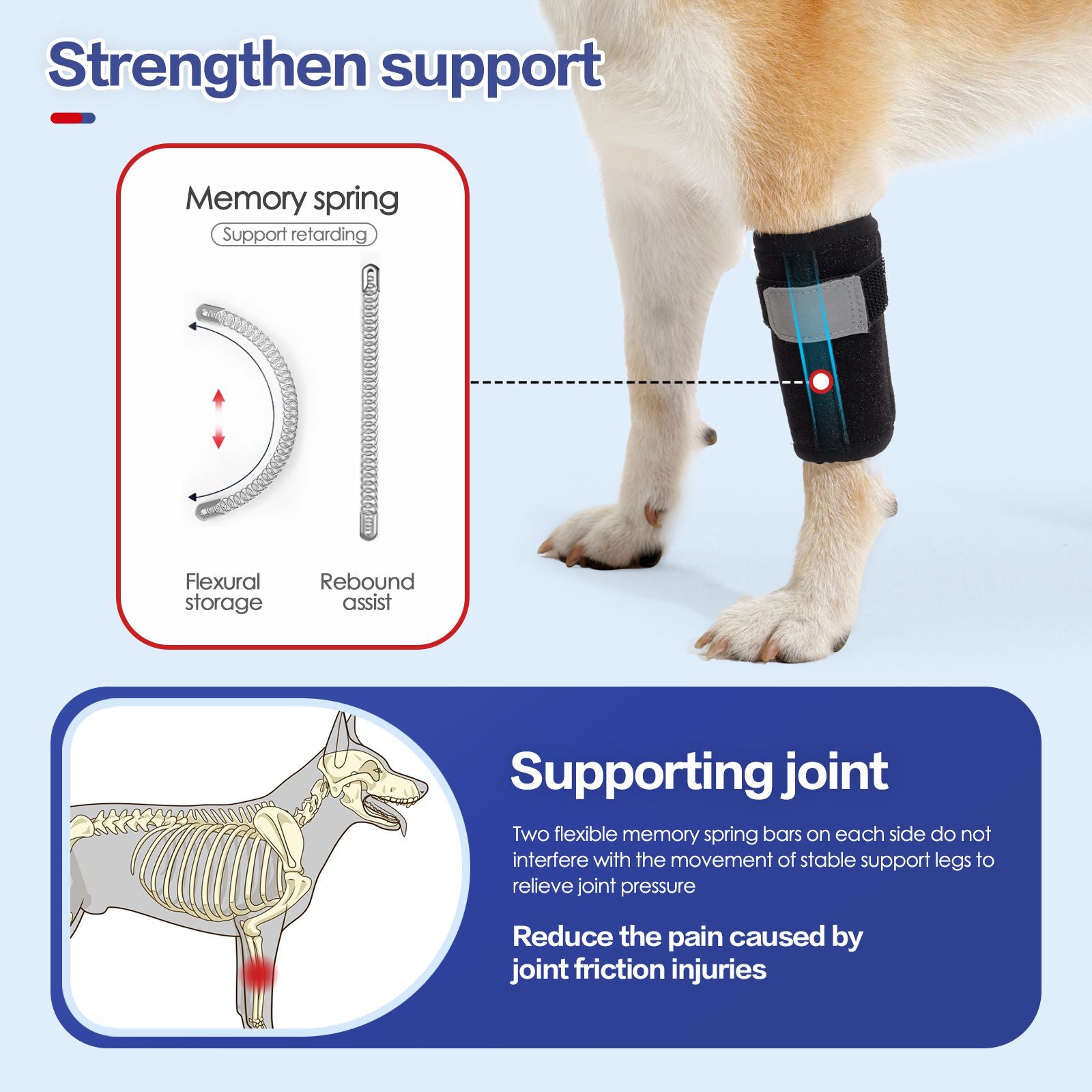 Dog Leg Knee Support Brace with Memory Spring