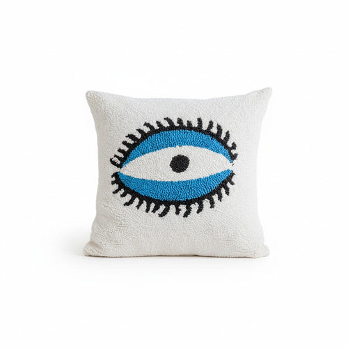 Boho Evil Eye Cushion – Tufted Embroidery for Home Protection