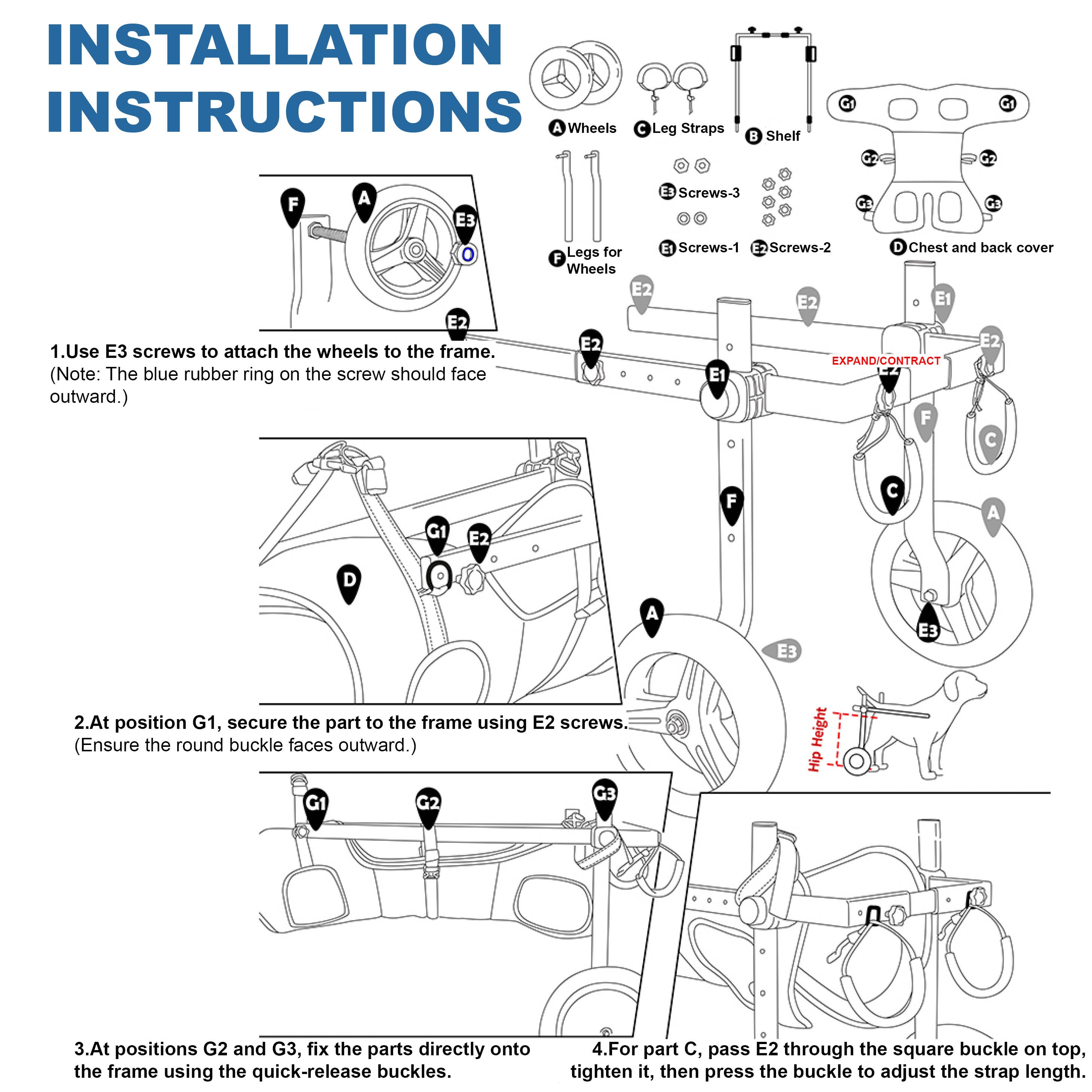 Medium Dog Rear Support Wheelchair