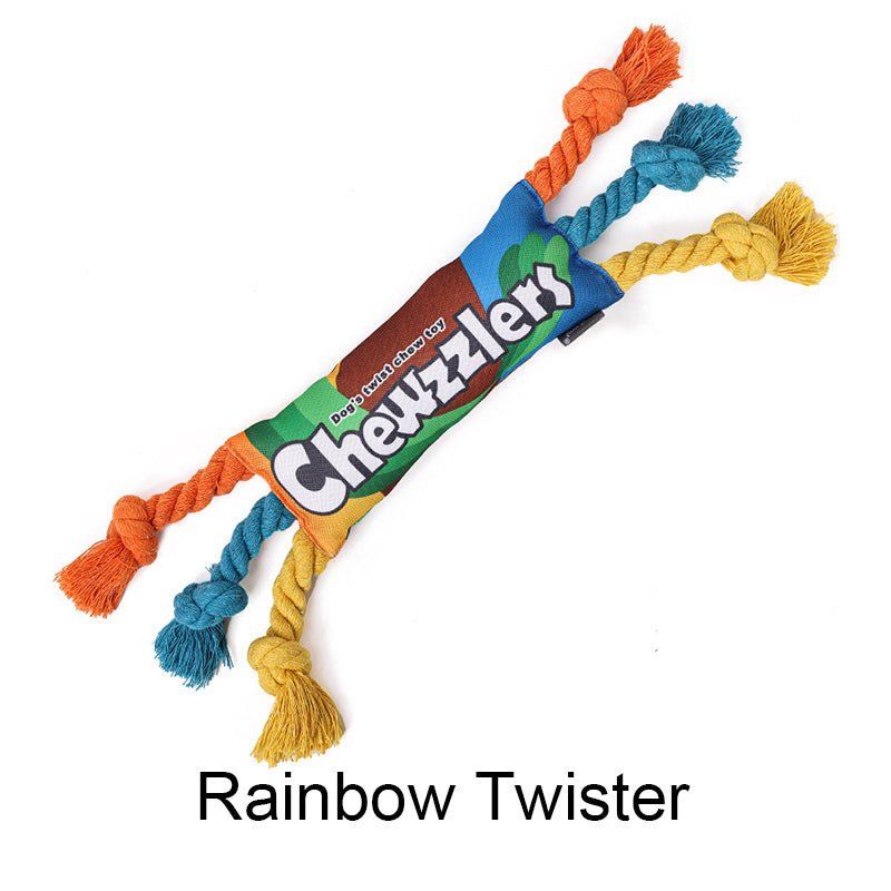 Pet Dog Rainbow Twist Candy Toy  Resist Cotton Dog Ropes Ball Soundmaking Chew Interactive Toys