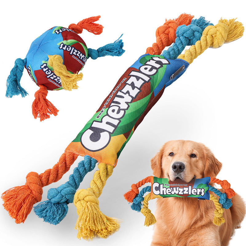 Pet Dog Rainbow Twist Candy Toy  Resist Cotton Dog Ropes Ball Soundmaking Chew Interactive Toys