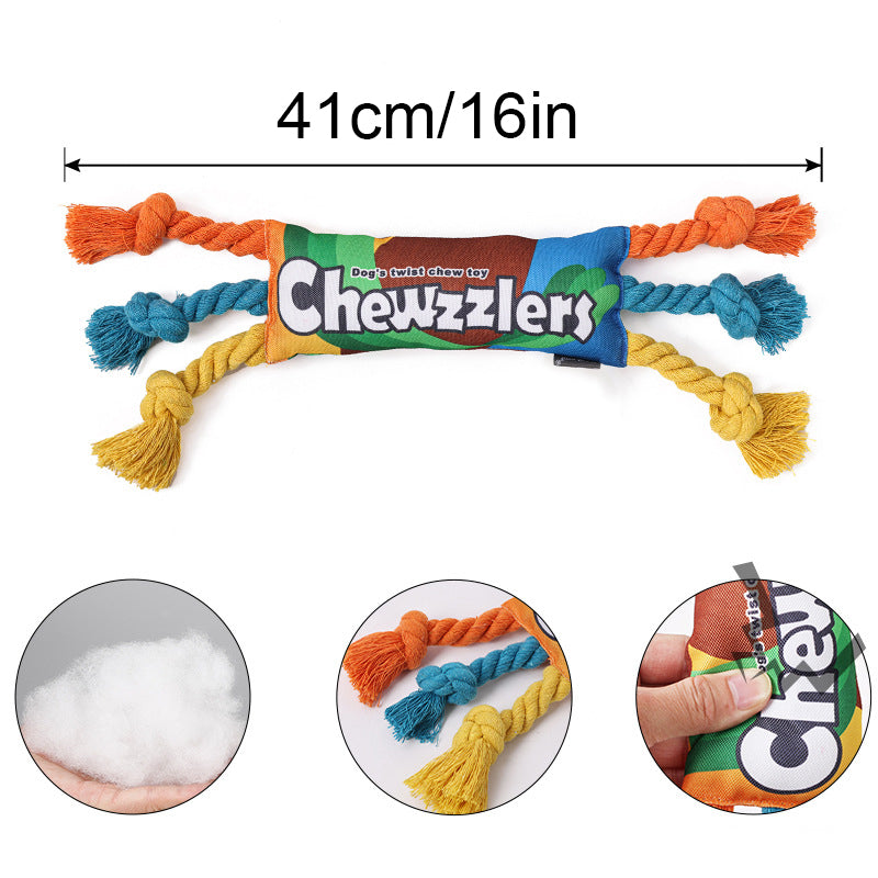 Pet Dog Rainbow Twist Candy Toy  Resist Cotton Dog Ropes Ball Soundmaking Chew Interactive Toys