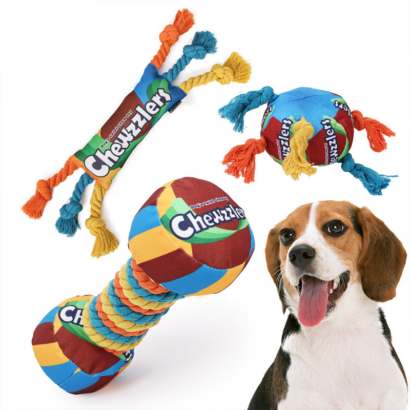Pet Dog Rainbow Twist Candy Toy  Resist Cotton Dog Ropes Ball Soundmaking Chew Interactive Toys