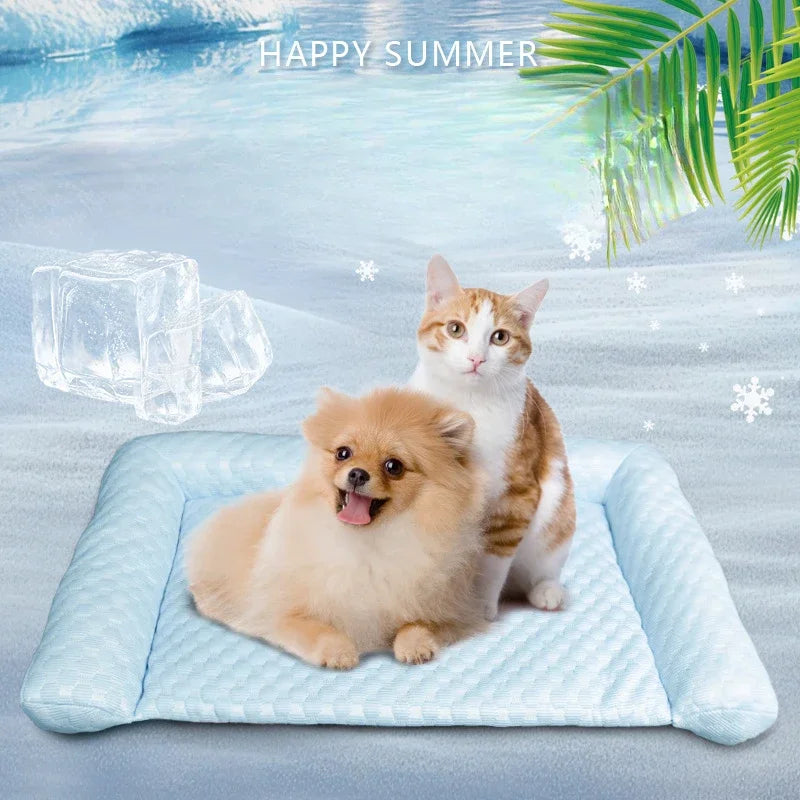 Summer Cooling Ice Silk Mat & Bed Set for Dogs Cats