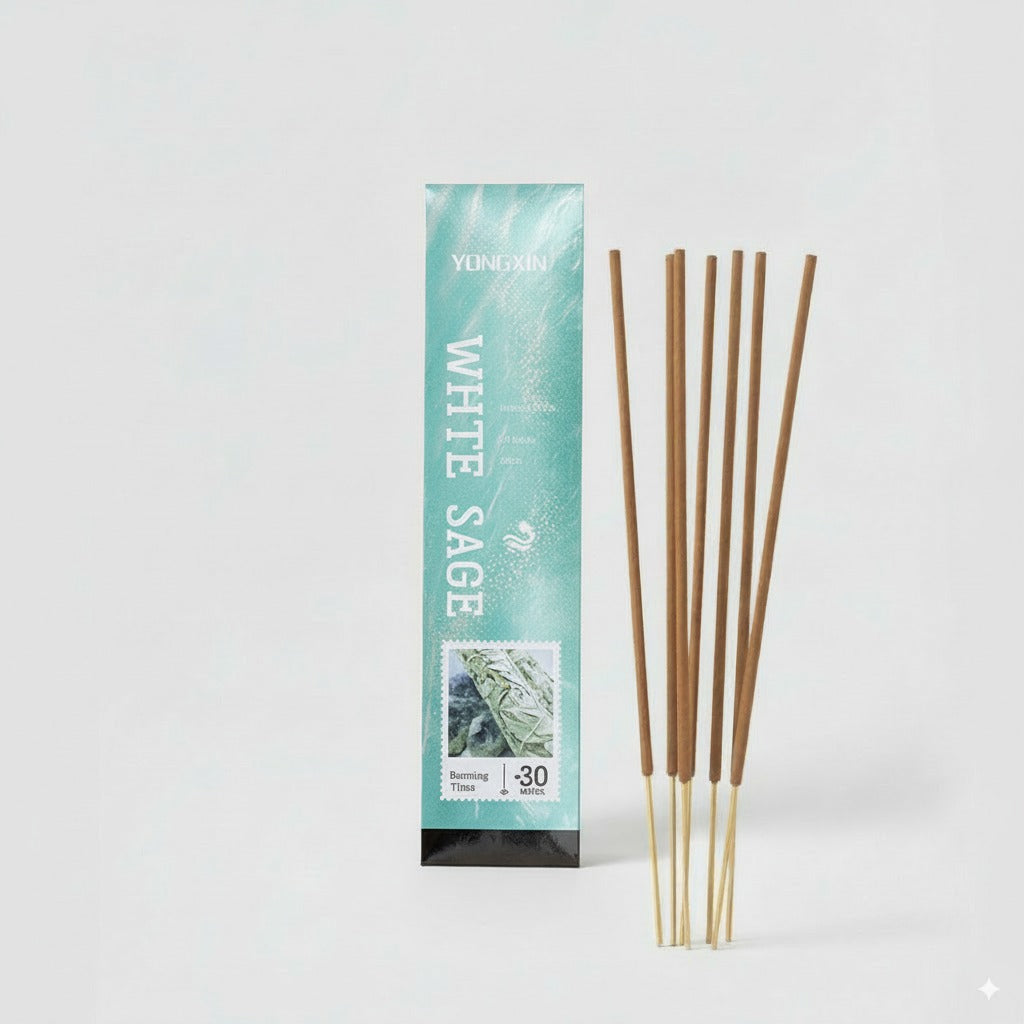 White Sage incense sticks with packaging on a light gray background
