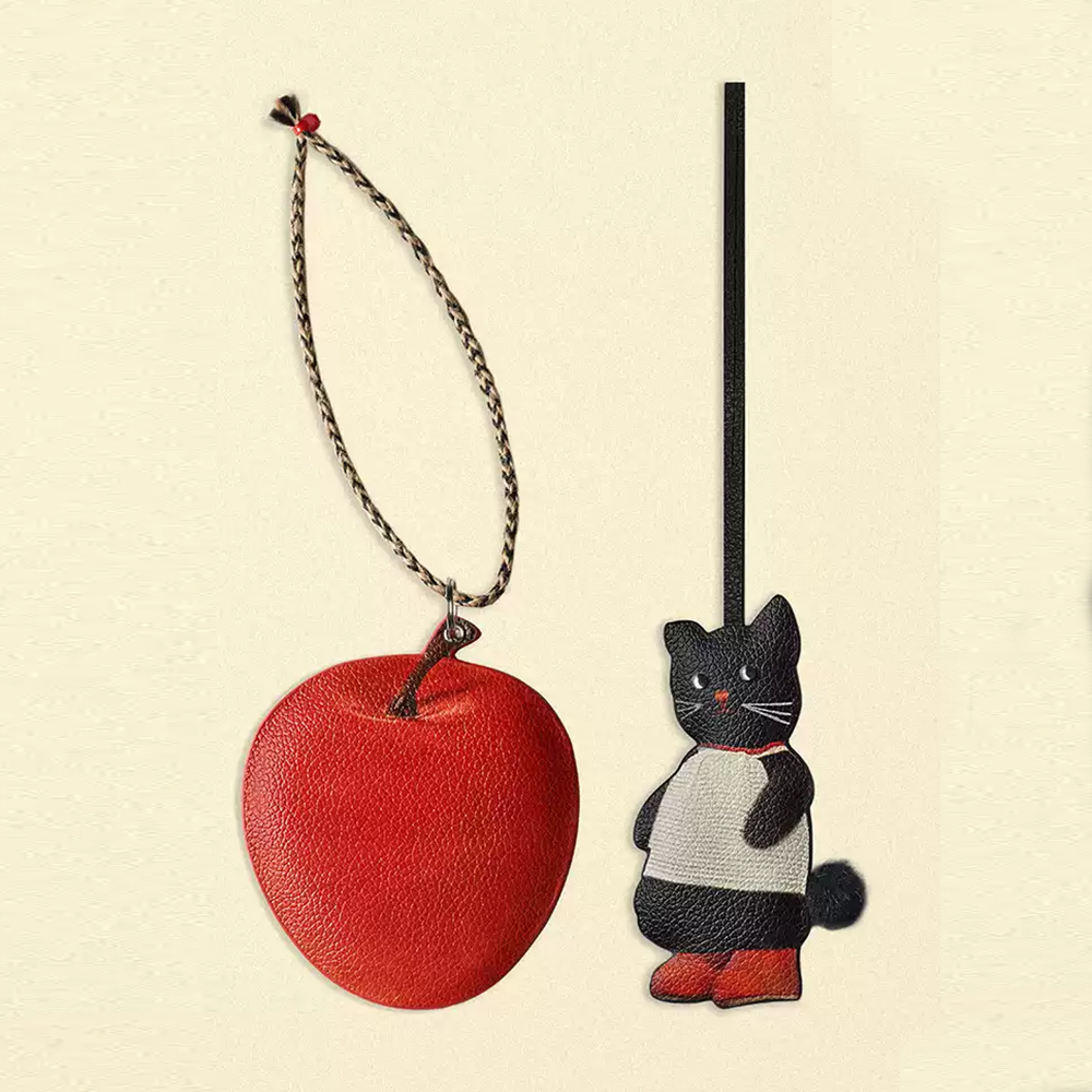 Apple Cat Leather Bag Charm