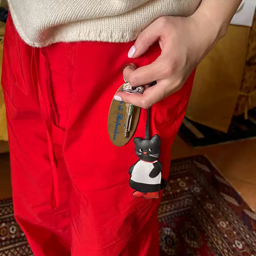 Apple Cat Leather Bag Charm