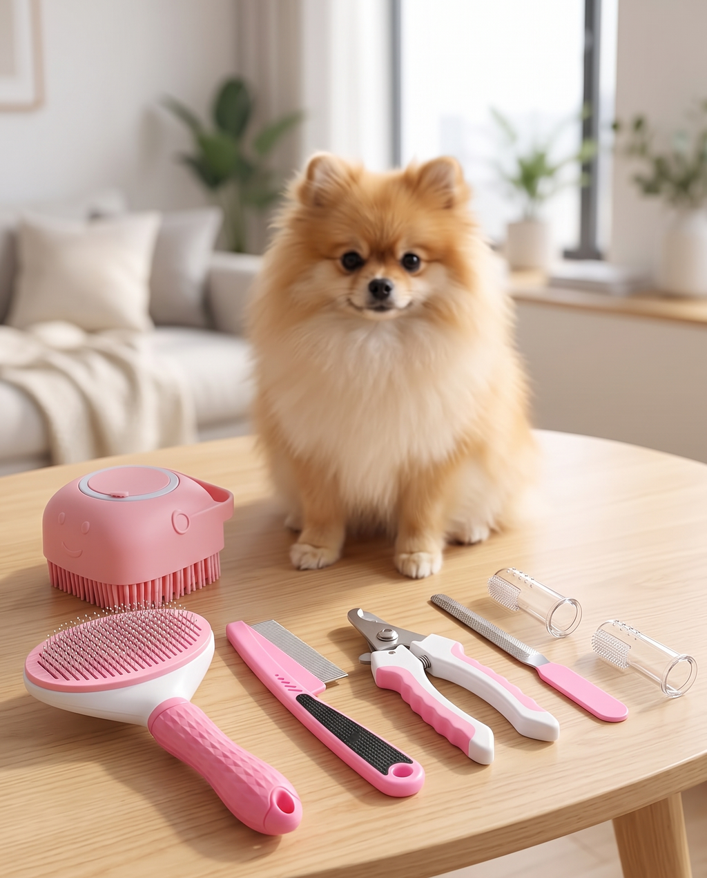 7-Piece Dog Grooming Set — Stainless Steel De-Shedding Comb, Flea Comb, Nail Cutter & Bath Brush| Complete Home Kit