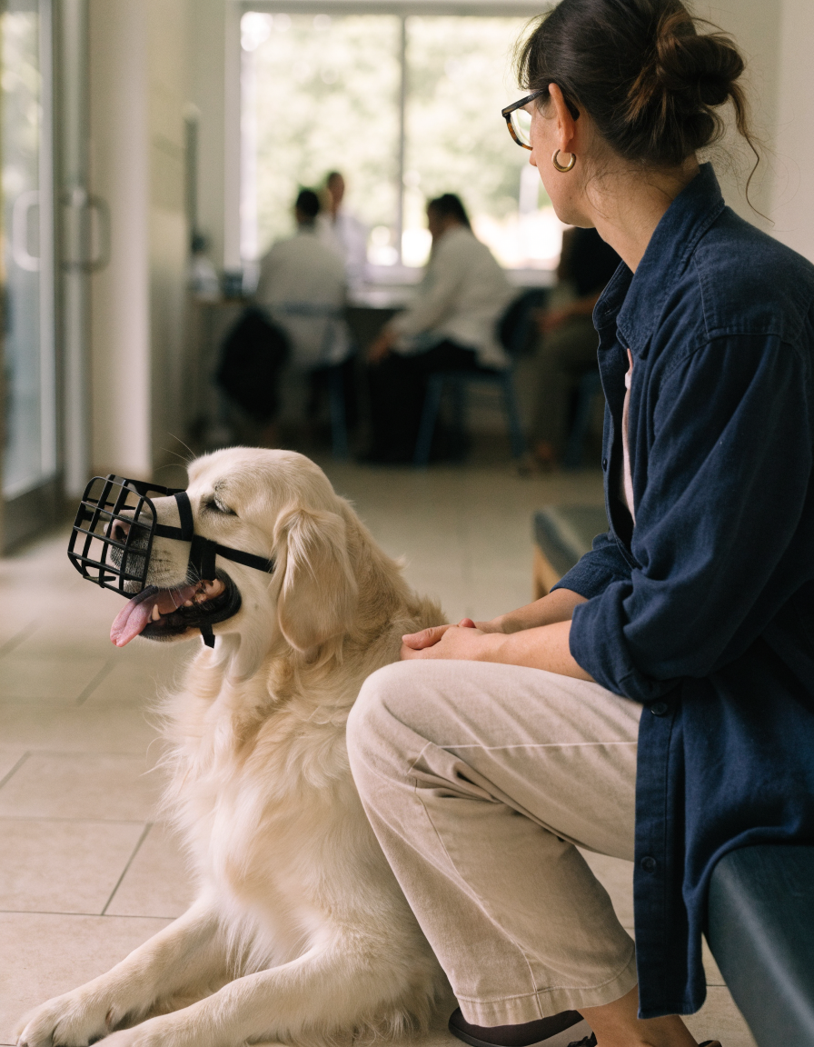 Adjustable Dog Muzzle — Lightweight Safety Muzzle for Vet Visits, Grooming & Scavenging| Allows Panting & Drinking (S–XXL)