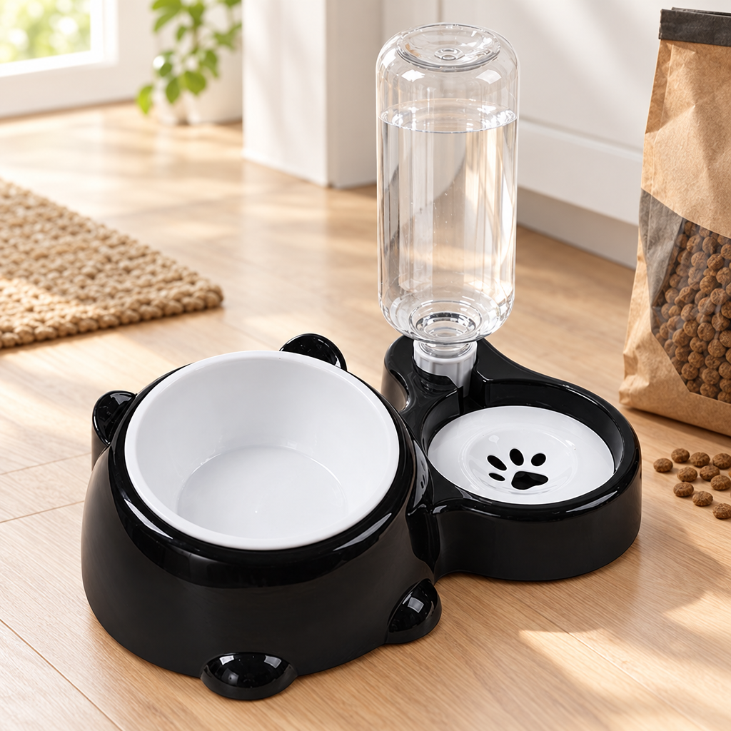 2-in-1 Dog Food & Water Feeder| Tilted Bowl with Automatic Gravity Water Refill