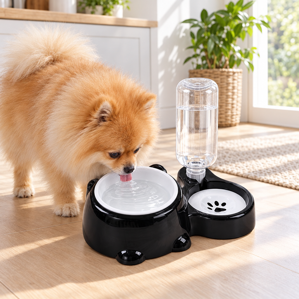 2-in-1 Dog Food & Water Feeder| Tilted Bowl with Automatic Gravity Water Refill