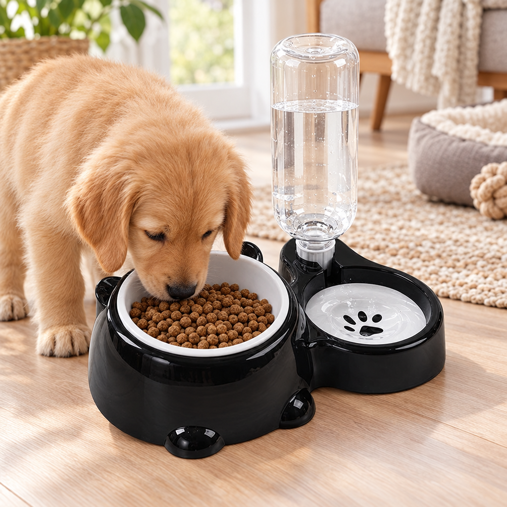 2-in-1 Dog Food & Water Feeder| Tilted Bowl with Automatic Gravity Water Refill
