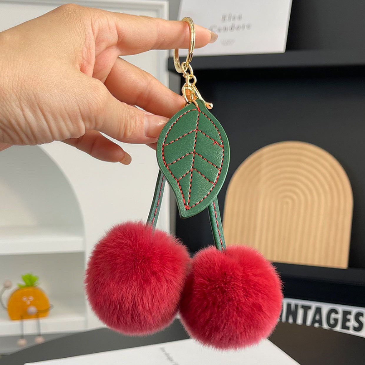 Luxury Faux Fur Cherry Bag Charm