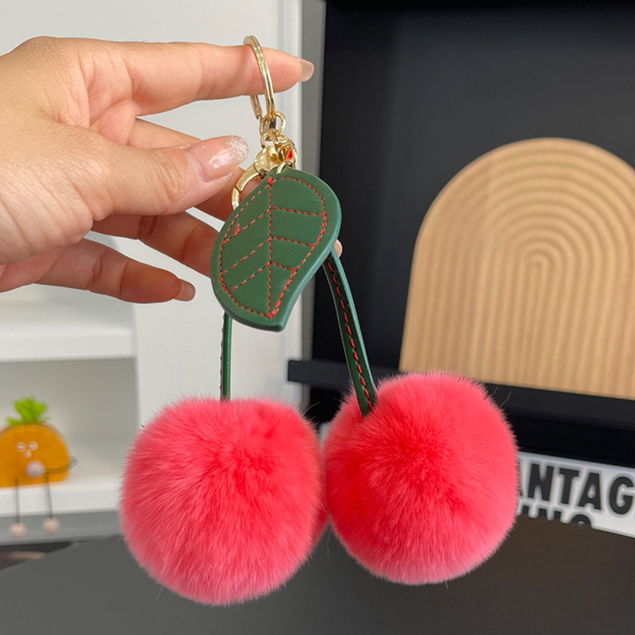 Luxury Faux Fur Cherry Bag Charm