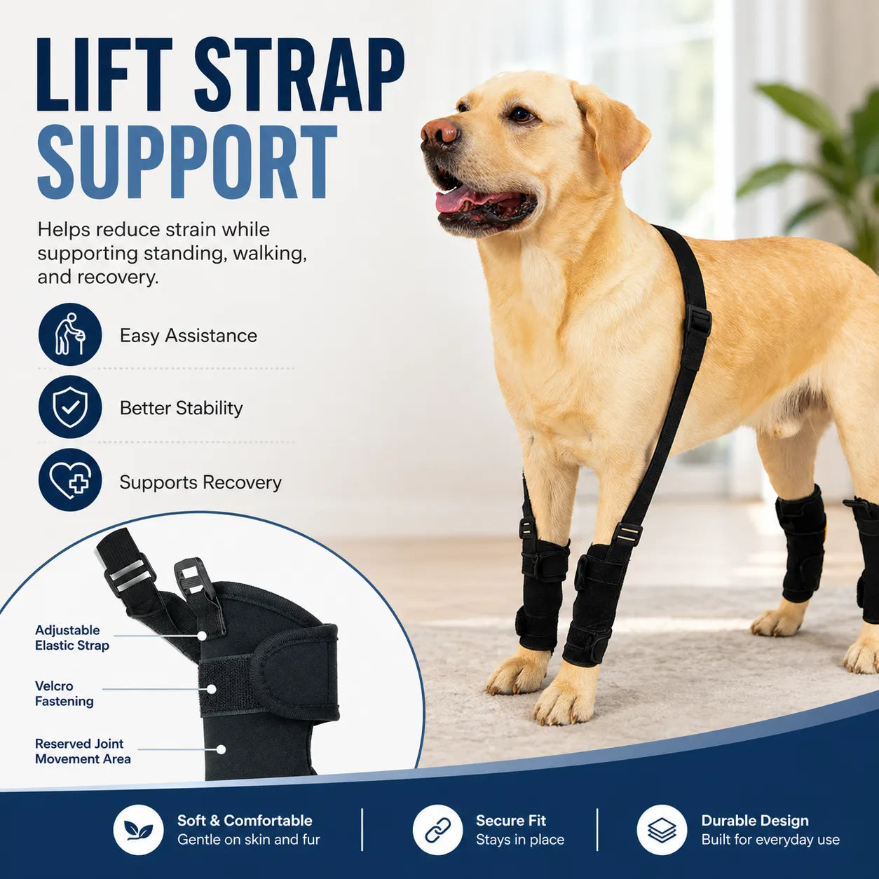 Dog Leg Support Brace with Lift Strap