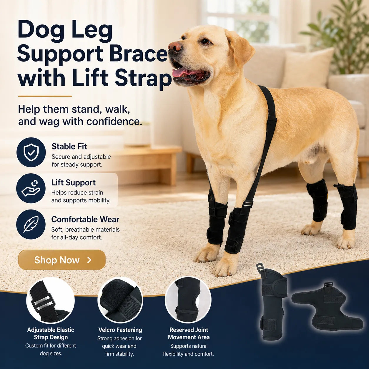 Dog Leg Support Brace with Lift Strap