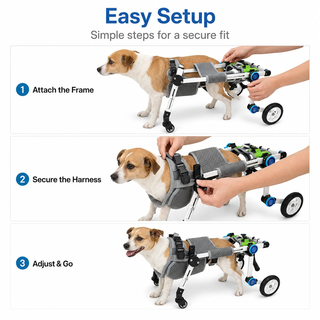 Full Support Dog Wheelchair – Adjustable 4-Wheel Mobility Cart for Small Medium Dogs