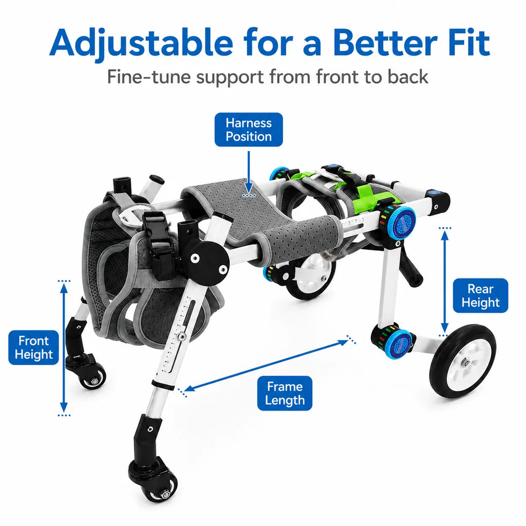 Full Support Dog Wheelchair – Adjustable 4-Wheel Mobility Cart for Small Medium Dogs
