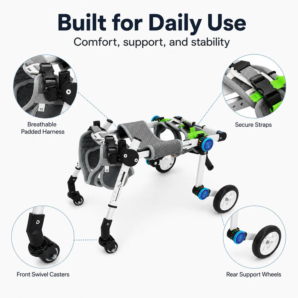 Full Support Dog Wheelchair – Adjustable 4-Wheel Mobility Cart for Small Medium Dogs