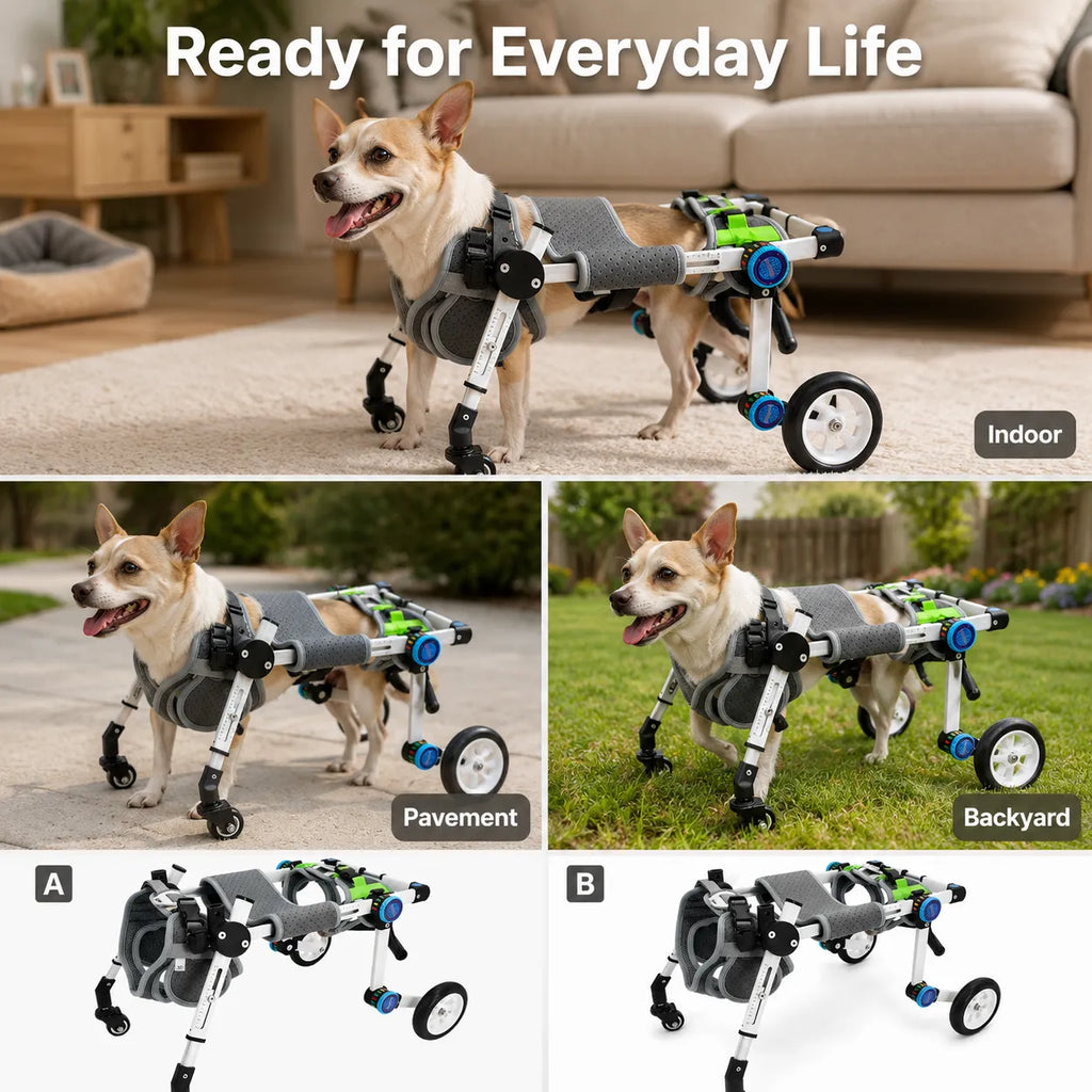 Full Support Dog Wheelchair – Adjustable 4-Wheel Mobility Cart for Small Medium Dogs