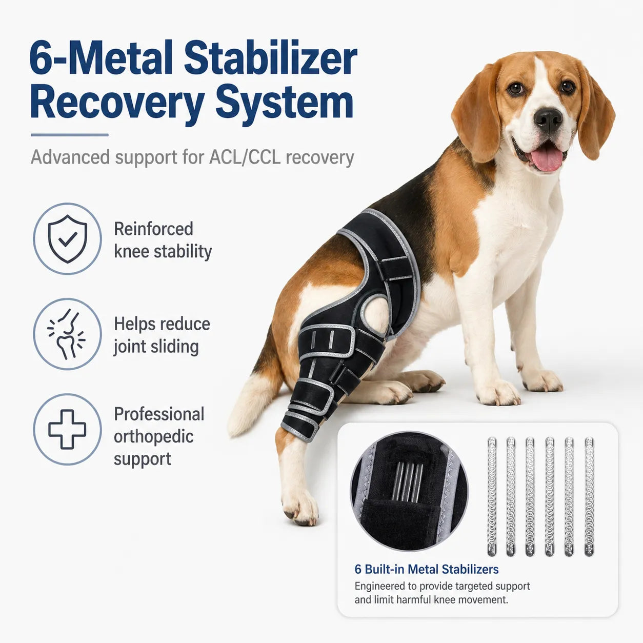 Professional Dog ACL/CCL Knee Brace with 6-Metal Stabilizers