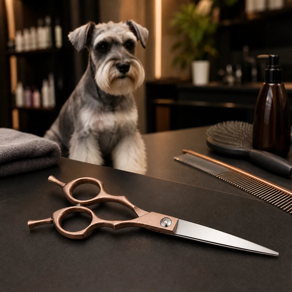 Dog Grooming Scissors 6.5” Straight Shears in Rose Gold