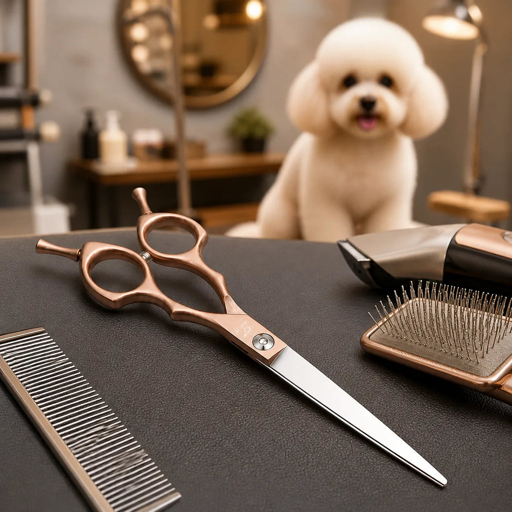 Dog Grooming Scissors 6.5” Straight Shears in Rose Gold