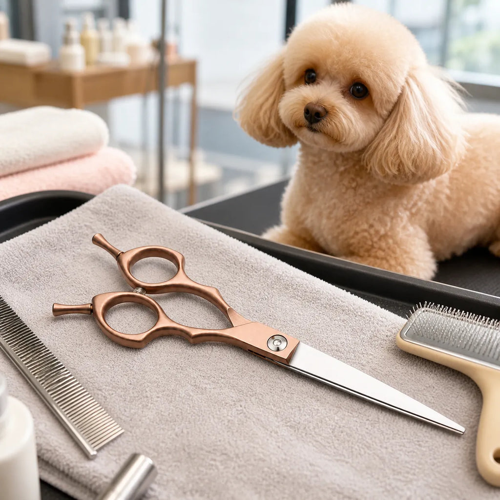 Dog Grooming Scissors 6.5” Straight Shears in Rose Gold