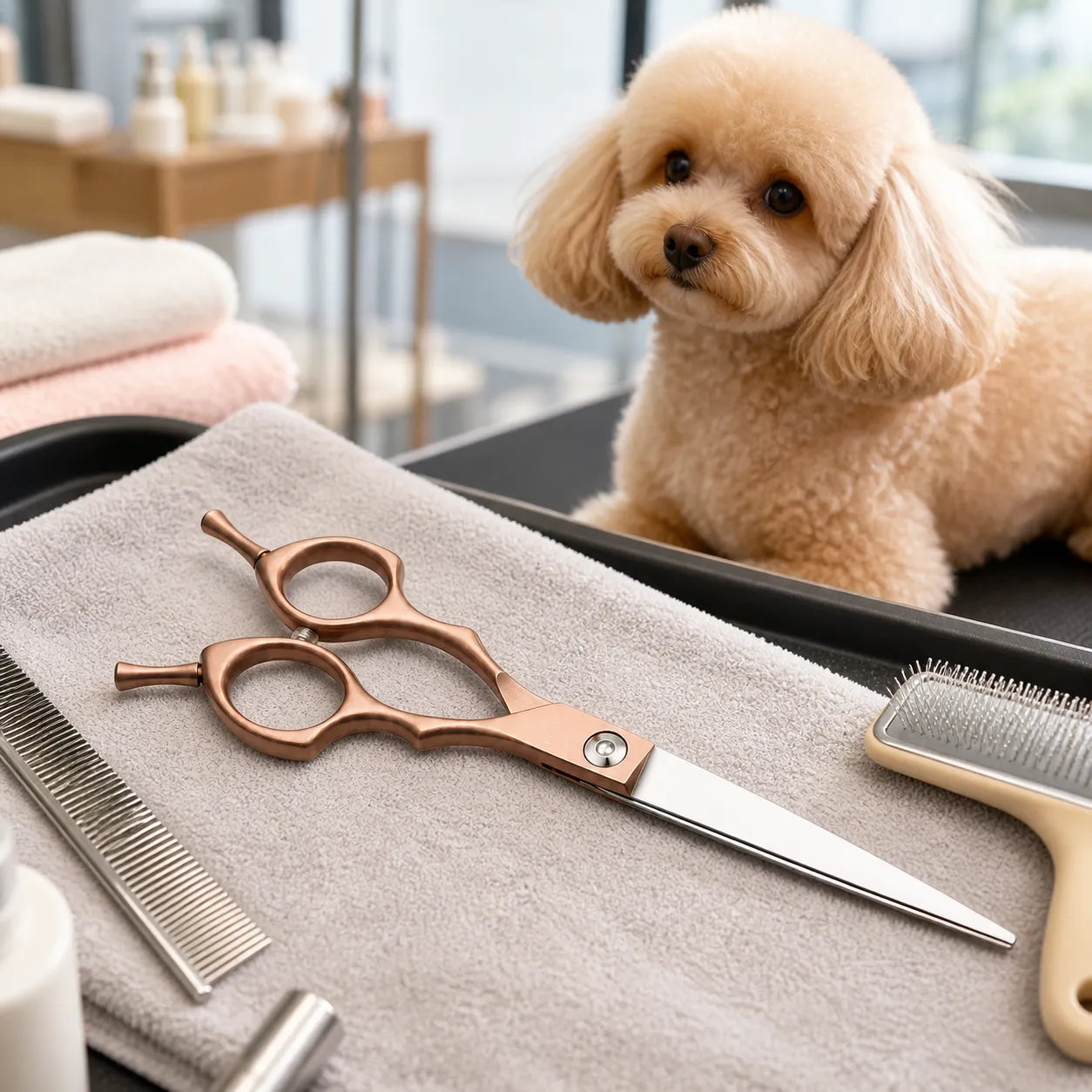 Dog Grooming Scissors 6.5” Straight Shears in Rose Gold